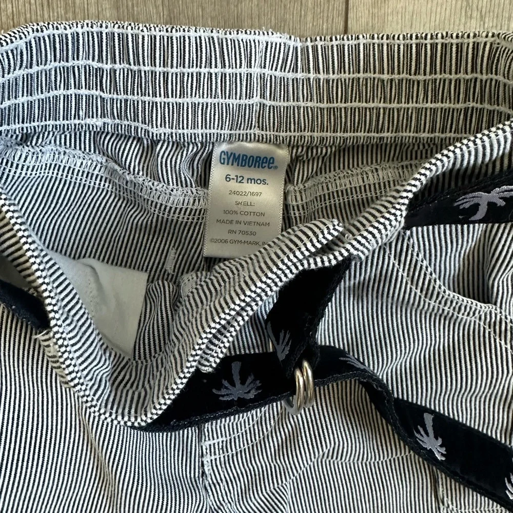 New Gymboree Striped Seersucker Cargo Shorts & Nautical Palm Belt 6-12M baby boy